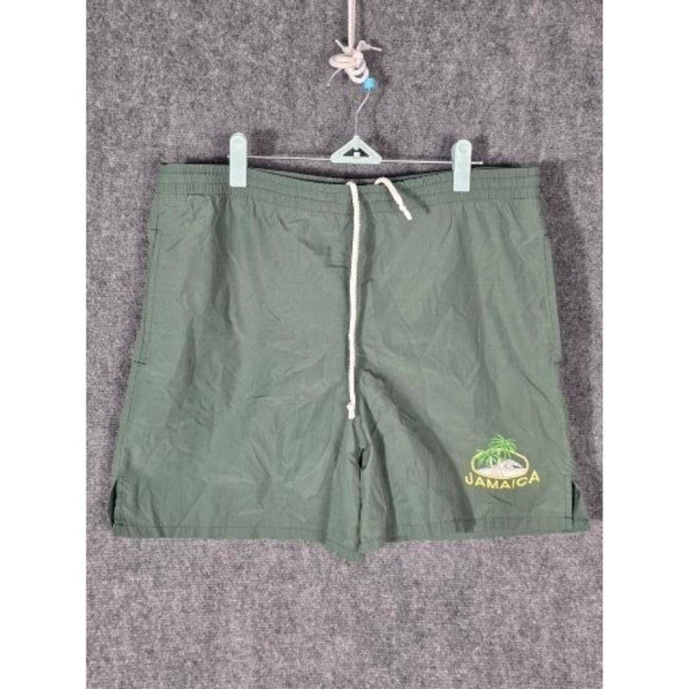 Jamaican Style Swim Trunks Mens Large Olive Green Jamaica Embroidered Shorts